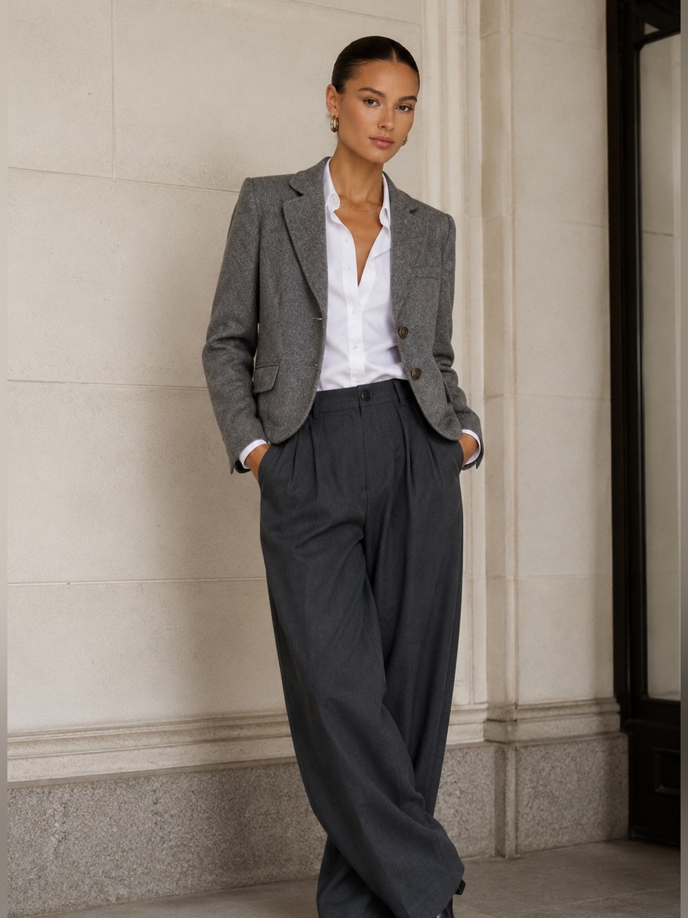 Tommy Hilfiger Gray Wool-Blend Women's Blazer Jacket